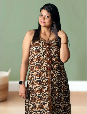 Cotton Sleeveless Long Kurti For Women  Cotton Sleeveless Long Kurti For Women data-sizes=