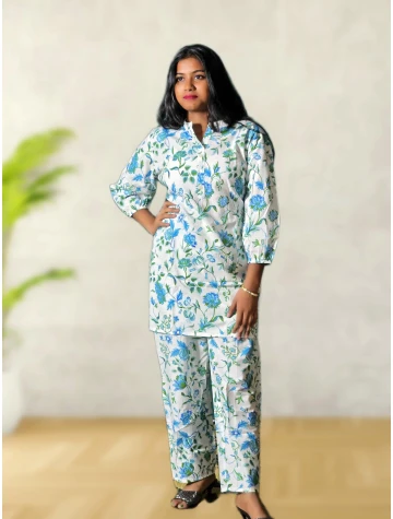 Pure Cotton Floral Co-ord Set For Women  Pure Cotton Floral Co-ord Set For Women data-sizes=