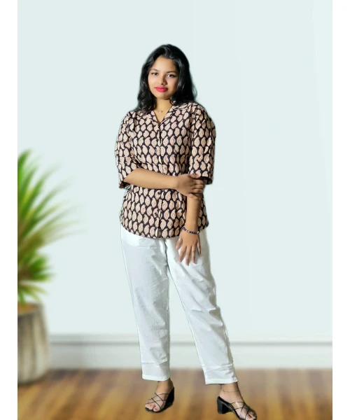 Black Block Print Cotton Shirt For Women
