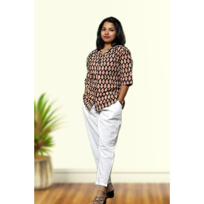 Black Block Print Cotton Shirt For Women