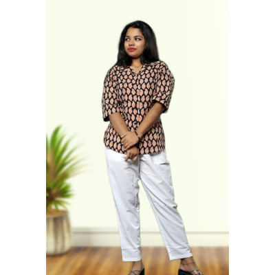 Black Block Print Cotton Shirt For Women