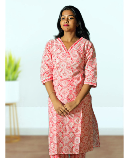Two Piece Pure Cotton Kurti Co-ord Set For Women