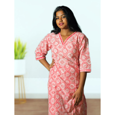 Two Piece Pure Cotton Kurti Co-ord Set For Women