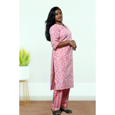 Two Piece Pure Cotton Kurti Co-ord Set For Women