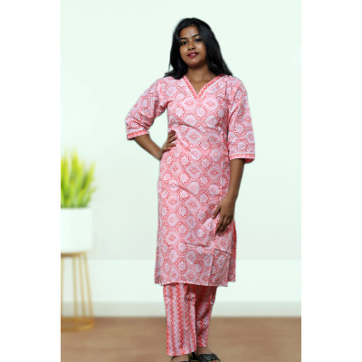 Two Piece Pure Cotton Kurti Co-ord Set For Women