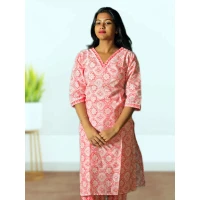 Two Piece Pure Cotton Kurti Co-ord Set For Women