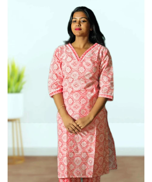 Two Piece Pure Cotton Kurti Co-ord Set For Women