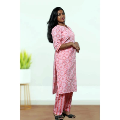 Two Piece Pure Cotton Kurti Co-ord Set For Women
