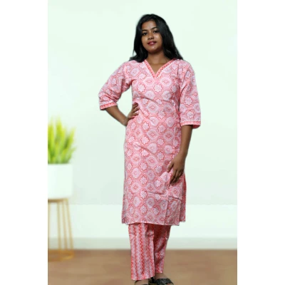Two Piece Pure Cotton Kurti Co-ord Set For Women