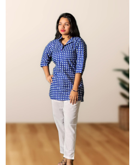 Cotton Checked Top For Women