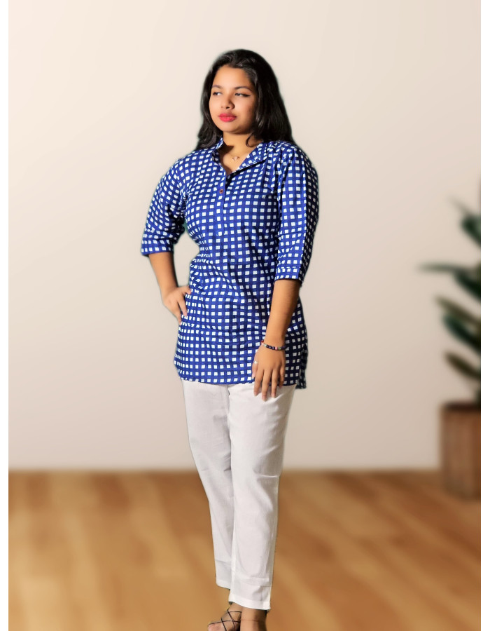 Cotton Checked Top For Women