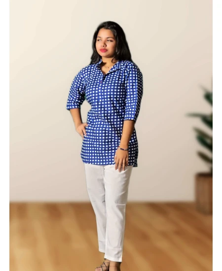 Cotton Checked Top For Women