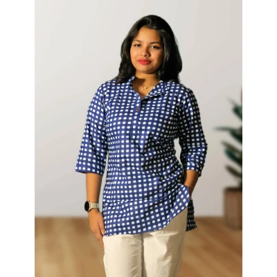 A model wearing Cotton Checked Top For Women