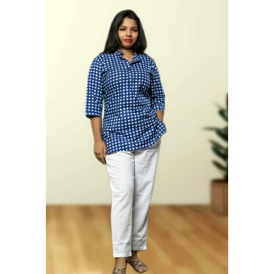A model wearing Cotton Checked Top For Women
