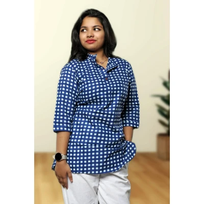 A model wearing Cotton Checked Top For Women