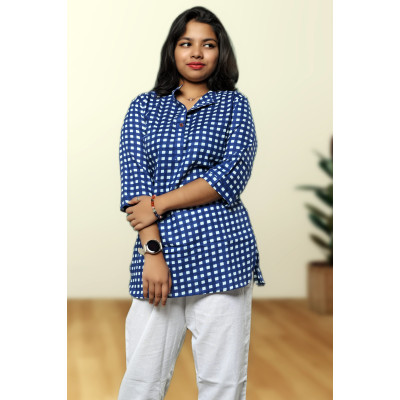 Cotton Checked Top For Women