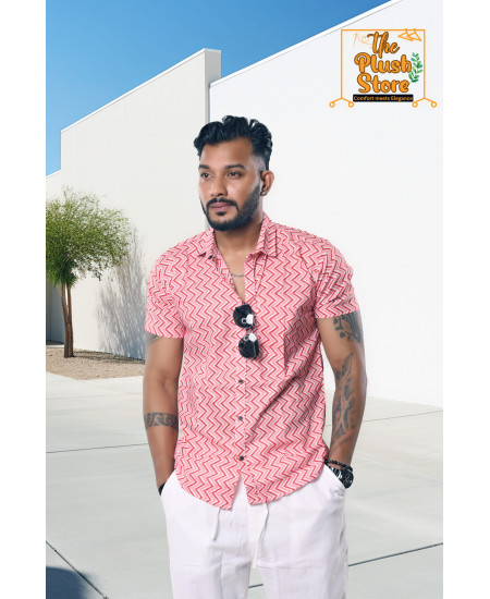 Pure Cotton Pink and White Zig-zag Shirt