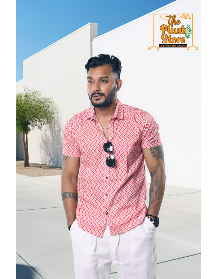 Pure Cotton Pink and White Zig-zag Shirt