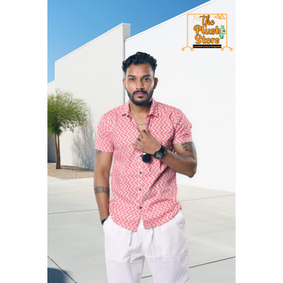 Pure Cotton Pink and White Zig-zag Shirt
