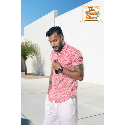 Pure Cotton Pink and White Zig-zag Shirt