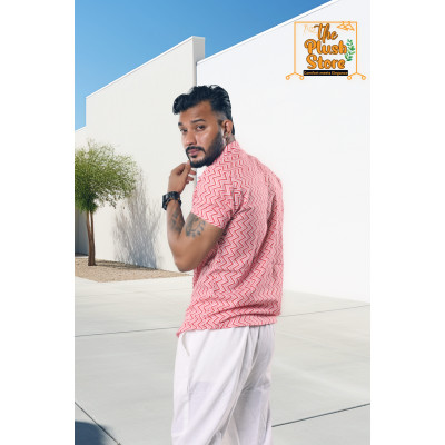 Pure Cotton Pink and White Zig-zag Shirt