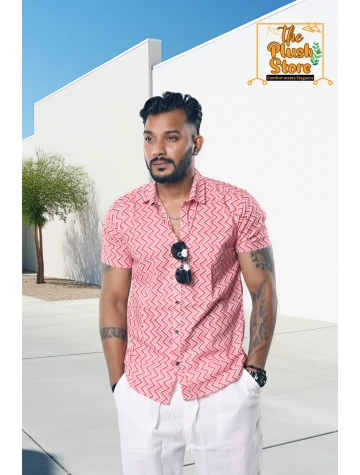 Pure Cotton Pink and White Zig-zag Shirt  Pure Cotton Pink and White Zig-zag Shirt data-sizes=