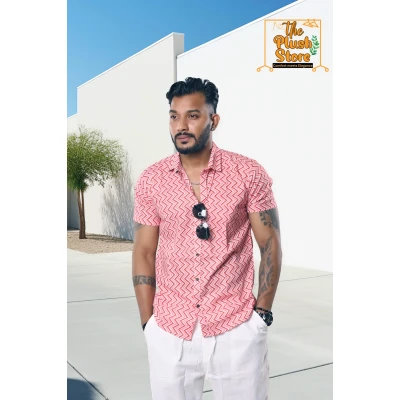 Pure Cotton Pink and White Zig-zag Shirt