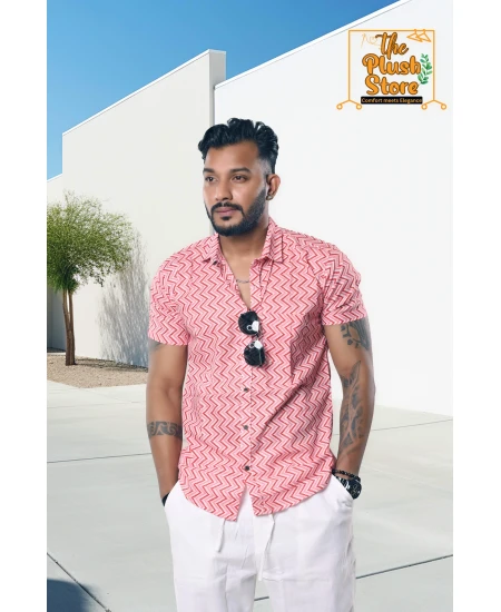 Pure Cotton Pink and White Zig-zag Shirt