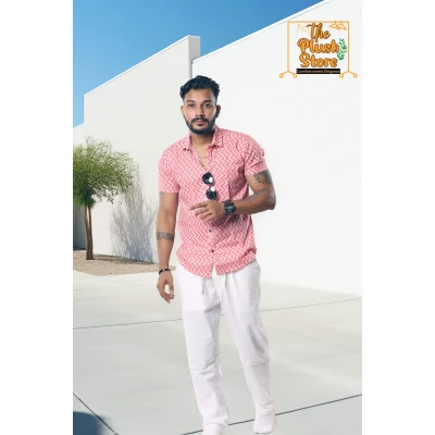 Pure Cotton Pink and White Zig-zag Shirt
