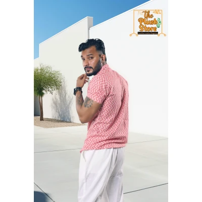 Pure Cotton Pink and White Zig-zag Shirt