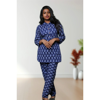 Pure Cotton Blue Printed Co-ord Set For Women