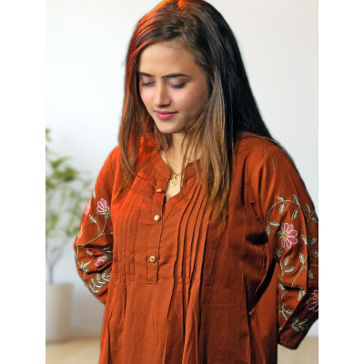Linen Hand Embroidered Co-ords  For Women