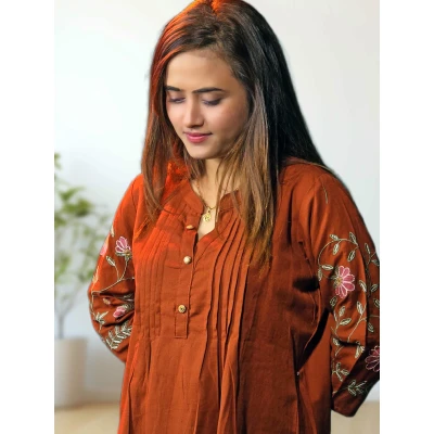 A model wearing Linen Hand Embroidered Co-ords  For Women