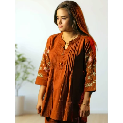 A model wearing Linen Hand Embroidered Co-ords  For Women