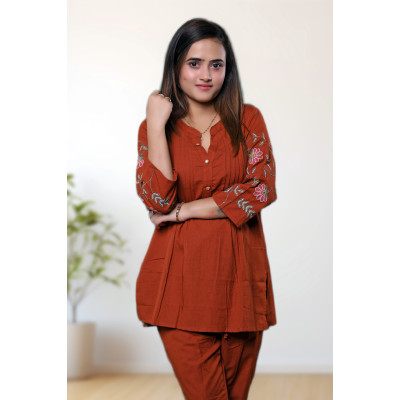 Linen Hand Embroidered Co-ords  For Women