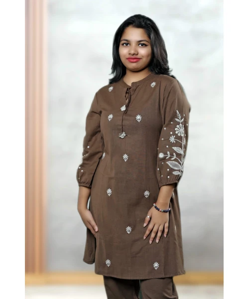 Linen Hand Embroidered Special Co-ords  For Women