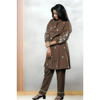 Linen Hand Embroidered Special Co-ords  For Women