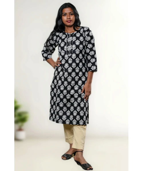 Pure Cotton Black Printed Kurti For Women in black colour