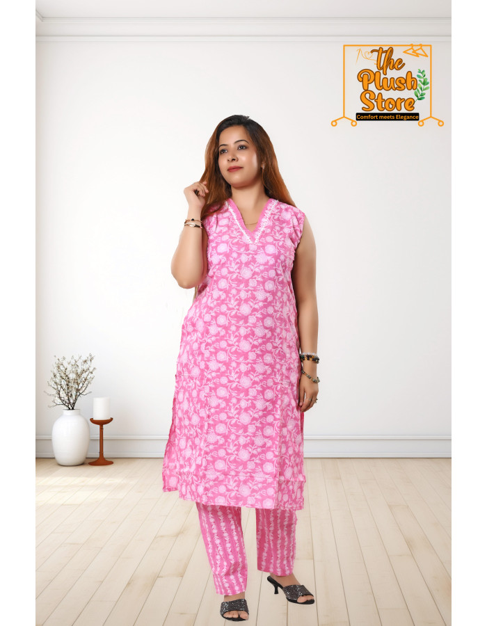 Pure Cotton Kurti Pant Set For Women