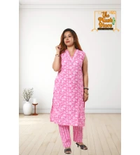 Pure Cotton Kurti Pant Set For Women in Pink colour