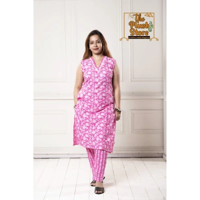 Pure Cotton Kurti Pant Set For Women in Pink colour
