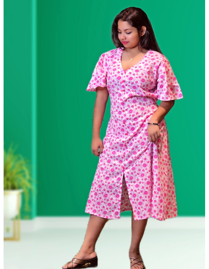 A model wearing Pure Cotton One Piece Dress For Women A model wearing Pure Cotton One Piece Dress For Women