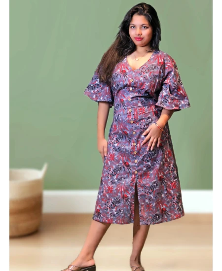 Floral Printed Cotton Dress For Women
