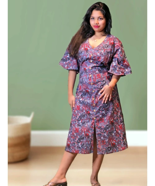 Floral Printed Cotton Dress For Women