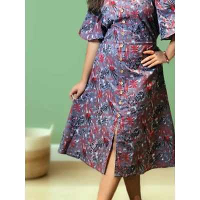 Floral Printed Cotton Dress For Women