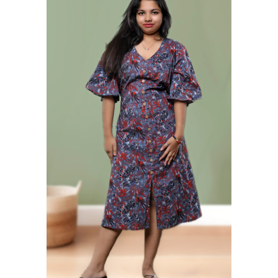 Floral Printed Cotton Dress For Women