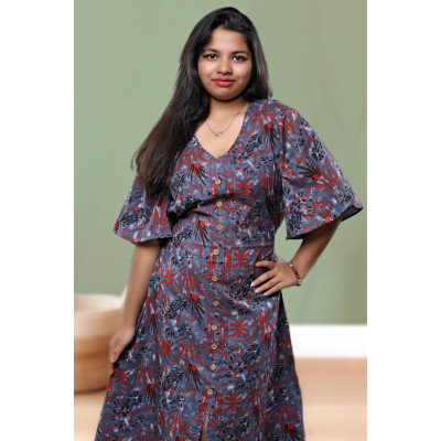 Floral Printed Cotton Dress For Women