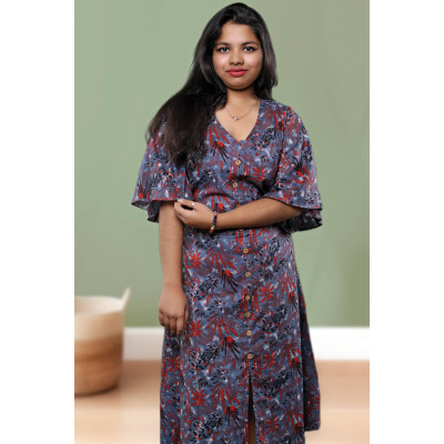 Floral Printed Cotton Dress For Women
