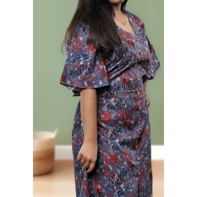 Floral Printed Cotton Dress For Women